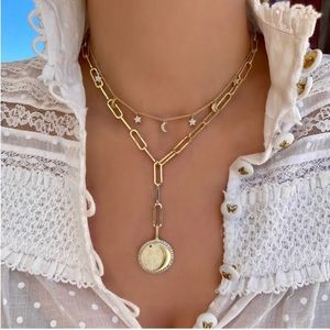Melinda Maria Gold and Silver Charm Lariat Necklace